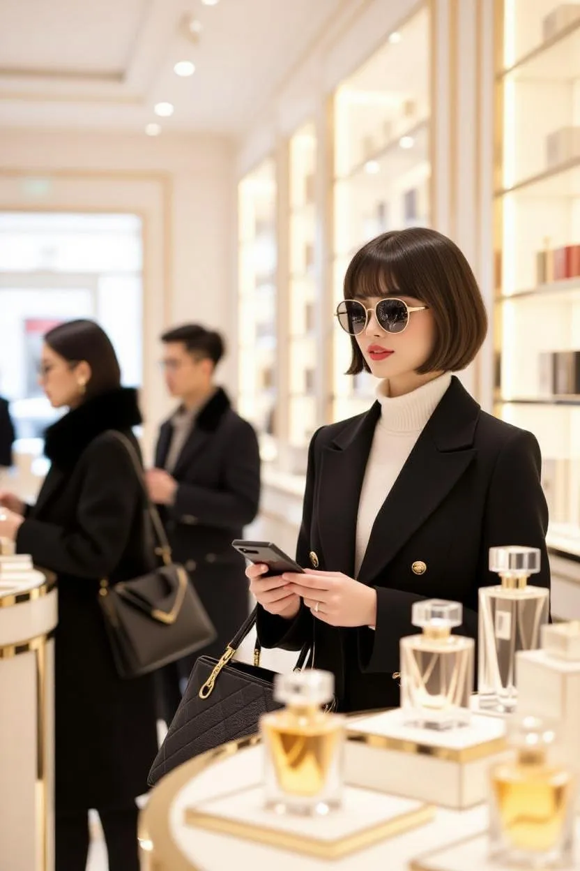 Consommateur chinois achetant un parfum de luxe